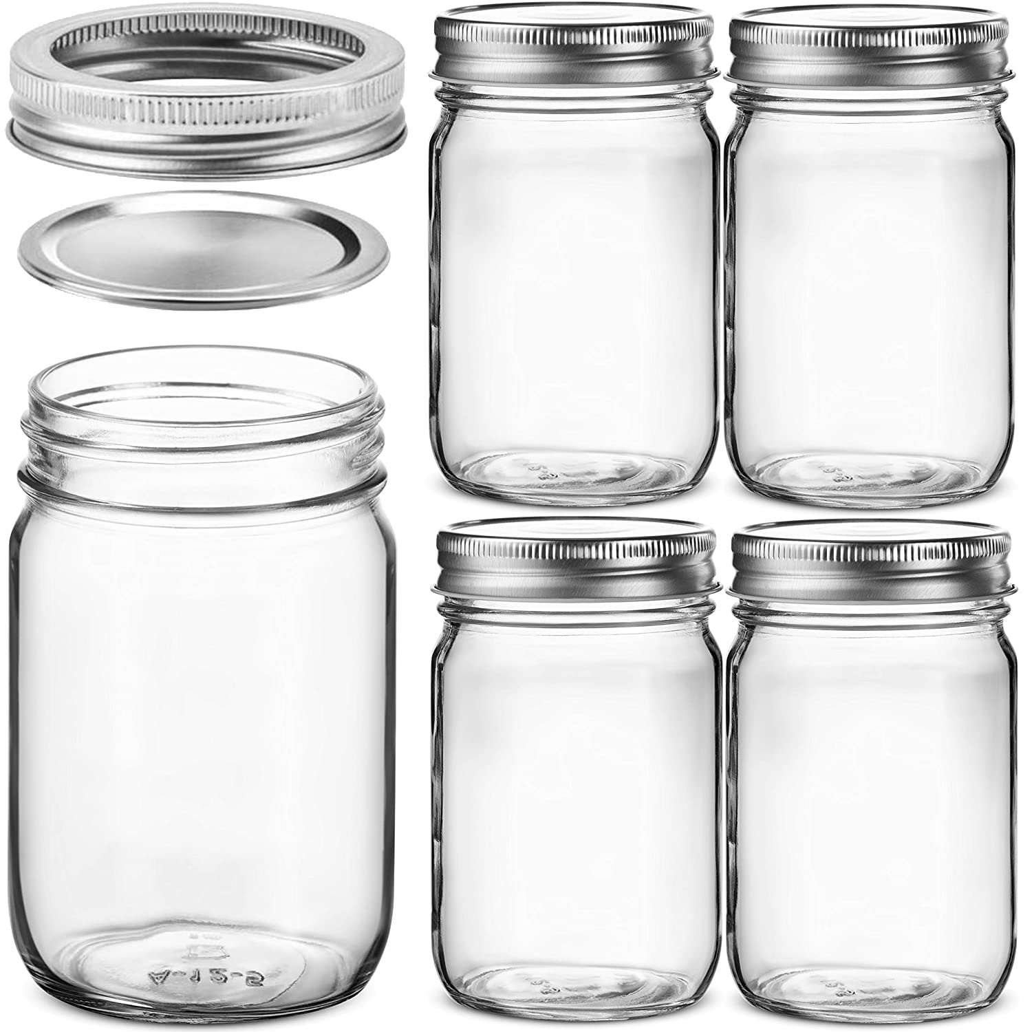 Meal Prep Jar Salad - 4pcs 450ml Glass Regular Mouth Mason