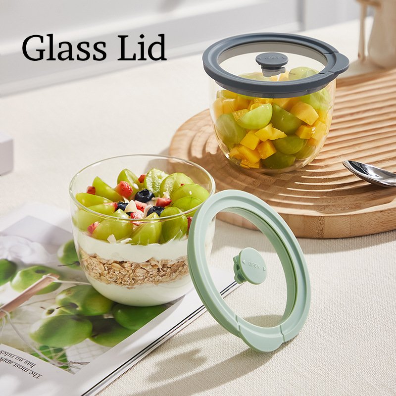 Meal Prep Yogurt Bowl - Glass Overnight Oats Container with Airtight