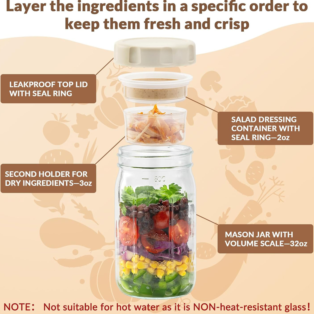4 Pack Glass Salad Jars with L - Meal Prep Jar Salad recension och pris