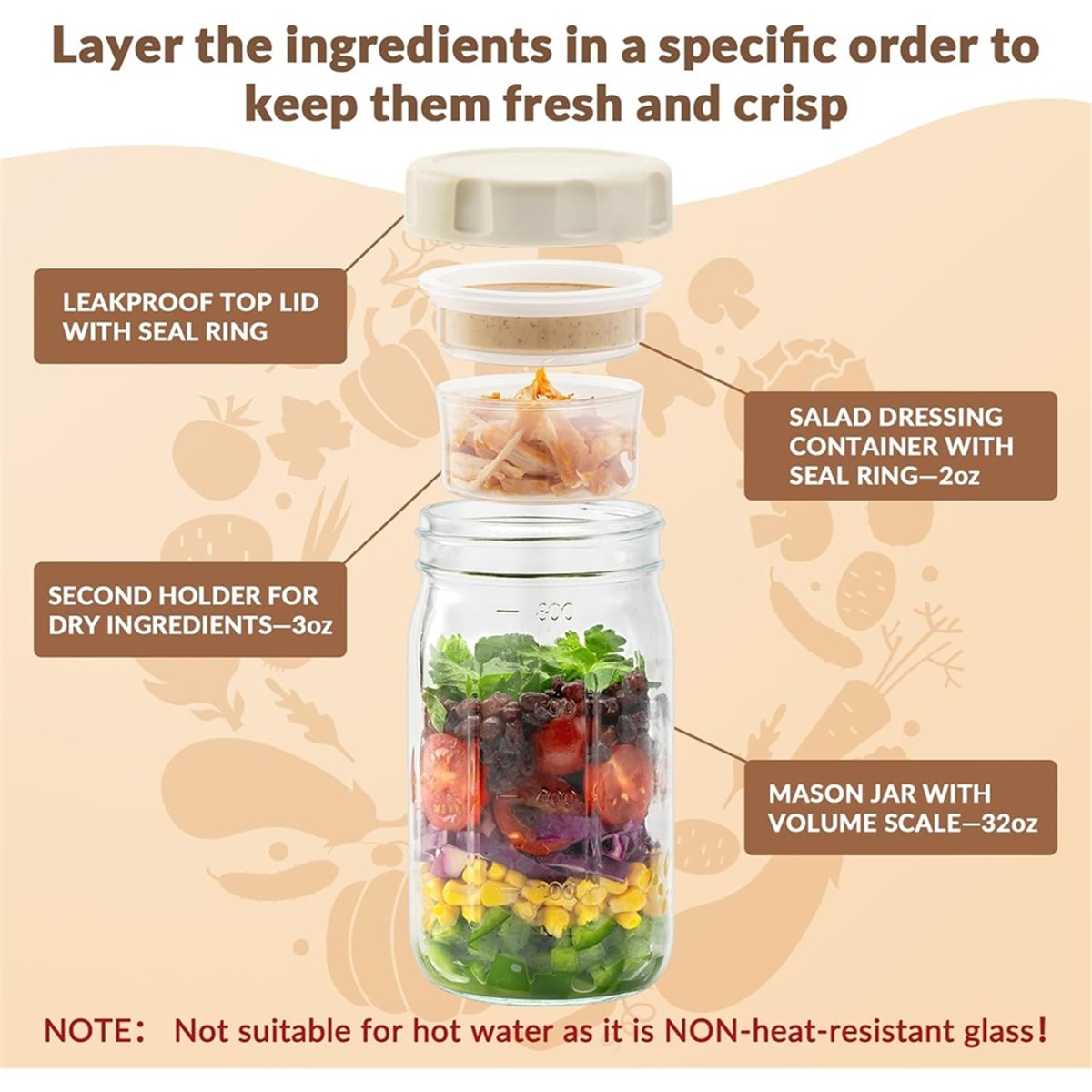 A67T NEW 4 Pack Glass Salad Ja - Meal Prep Jar Salad recension och pris